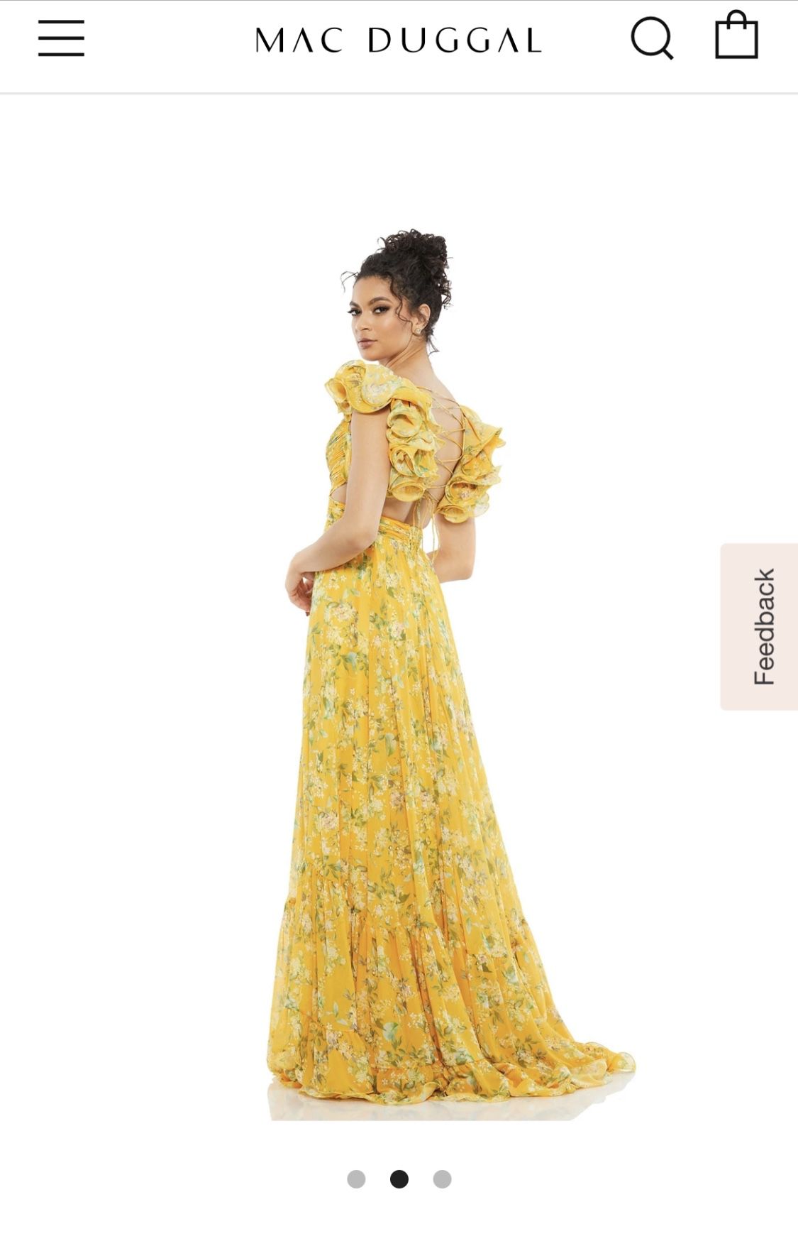Mac Duggal YELLOW RUFFLE TIERED FLORAL CUT-OUT CHIFFON GOWN 