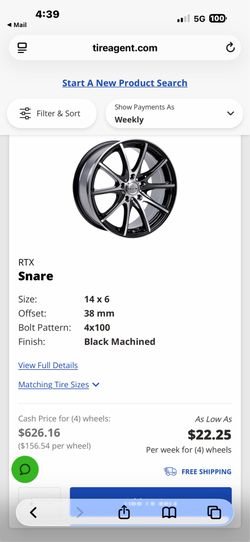 RTX wheels 14 x 6 Offset 38 mm