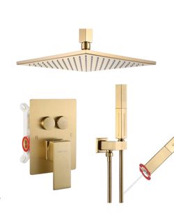 10 inch brushed gold Rain Shower Faucets  Complete Shower System Push Button Diverter Shower Fixtures