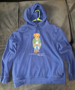 Ralph Lauren Blue Polo Bear Fleece Hoodie Size Men’s Large
