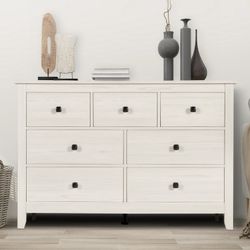7 Drawer Dresser - Wooden Bedroom Dressers, Storage Drawers Cabinet for Bedroom, Living Room, Farmhouse Chest of Drawers, White Oak