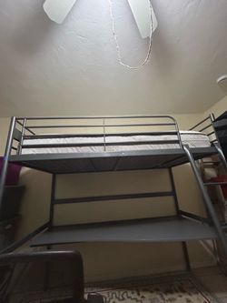 Metal Loft bed with Built in Desk & Mattress