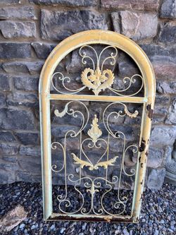 Rustic Arched Metal Hanging Wall Decor with Scroll Detail