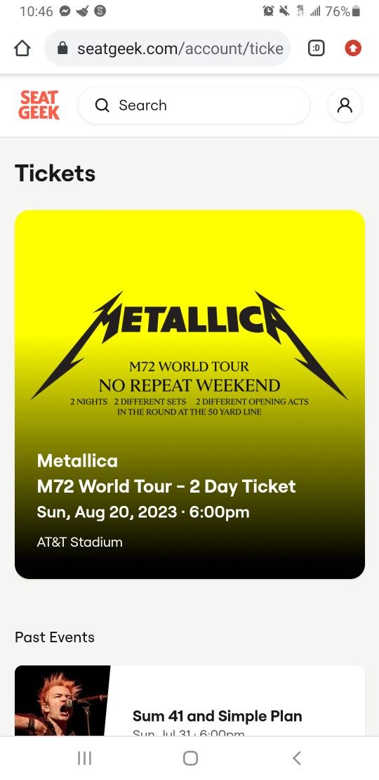 Metallica 2 DAY ARLINGTON VIP Ticket