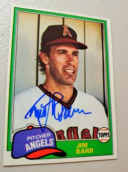 Autographed, 1981 TOPPS,JIM BARR ,LOS ANGELES ANGELS ,#717 BASEBALL CARD