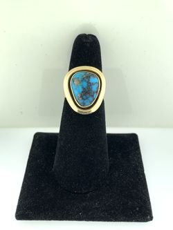 Navajo Toledo with Kingman Gem Quality Turquoise & Solid 14Kt Gold Ring