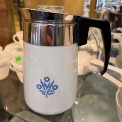 Vintage Corelle Ware Blue Cornflower Stove Top Coffee Tea Pot 6 Cup Very Good Condition