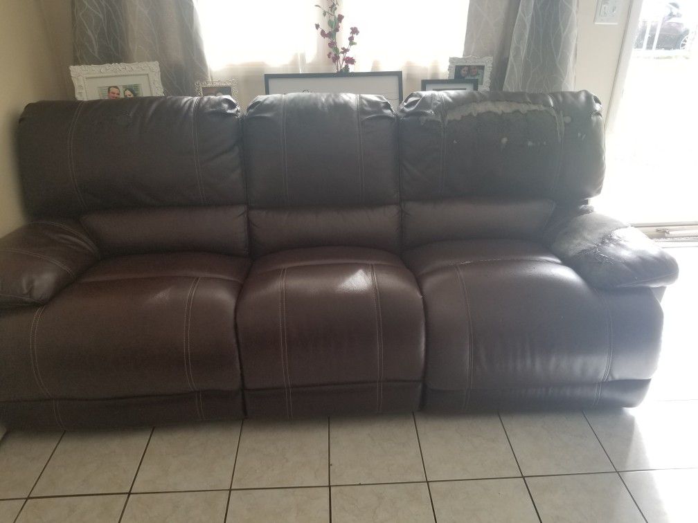 Brown leather sofa recliner from Bob's Furniture FLEXIBLE on $