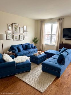 Beautiful Blue 4 piece chaise living room set  $450