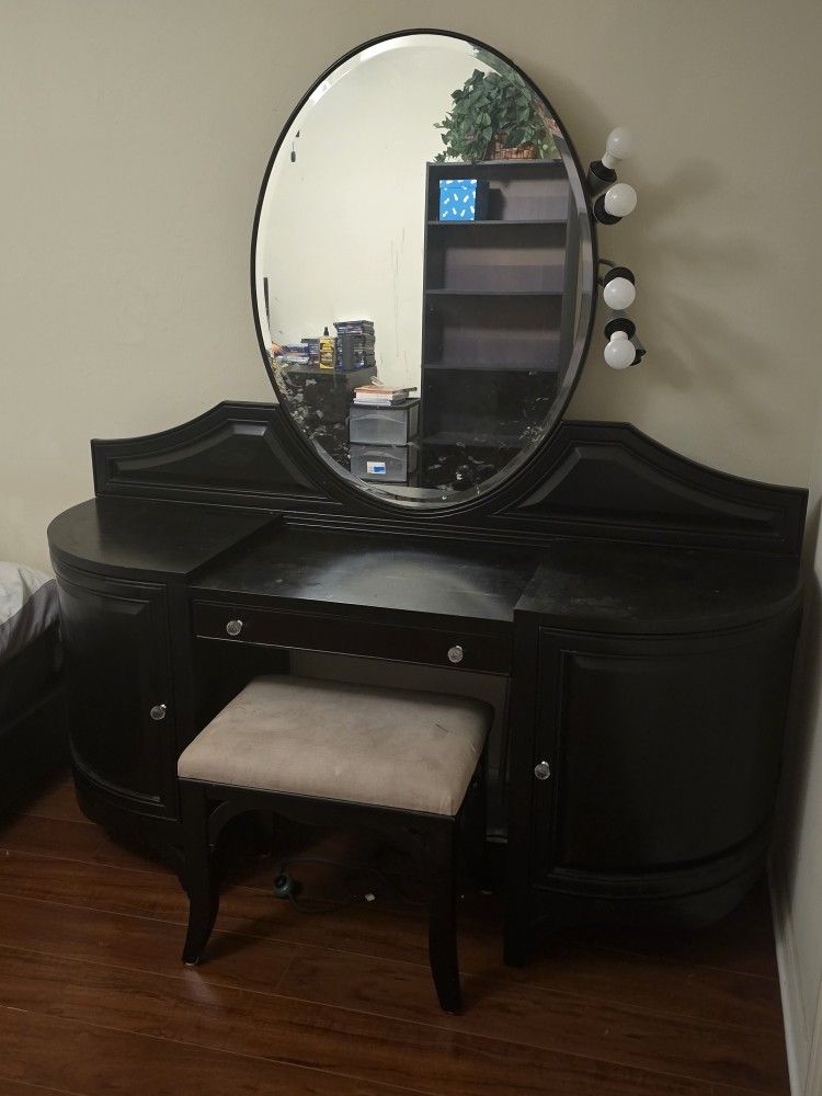 Black Solid Wood Vanity W/ Mirror