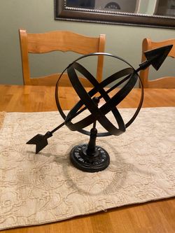 Metal celestial vintage black  finish Armillary Sundial decor sculpture. With Roman numerals. 10 “
