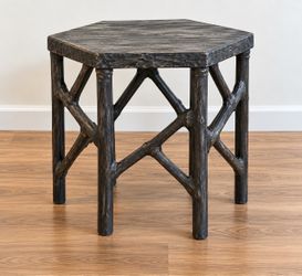 Rustic Black Hexagon Side Table – 21” Tall