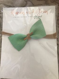 Sage Vegan Leather Honey and Gray Bow