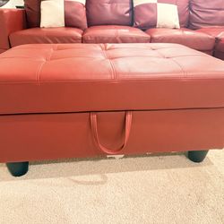 Red leather storage ottoman