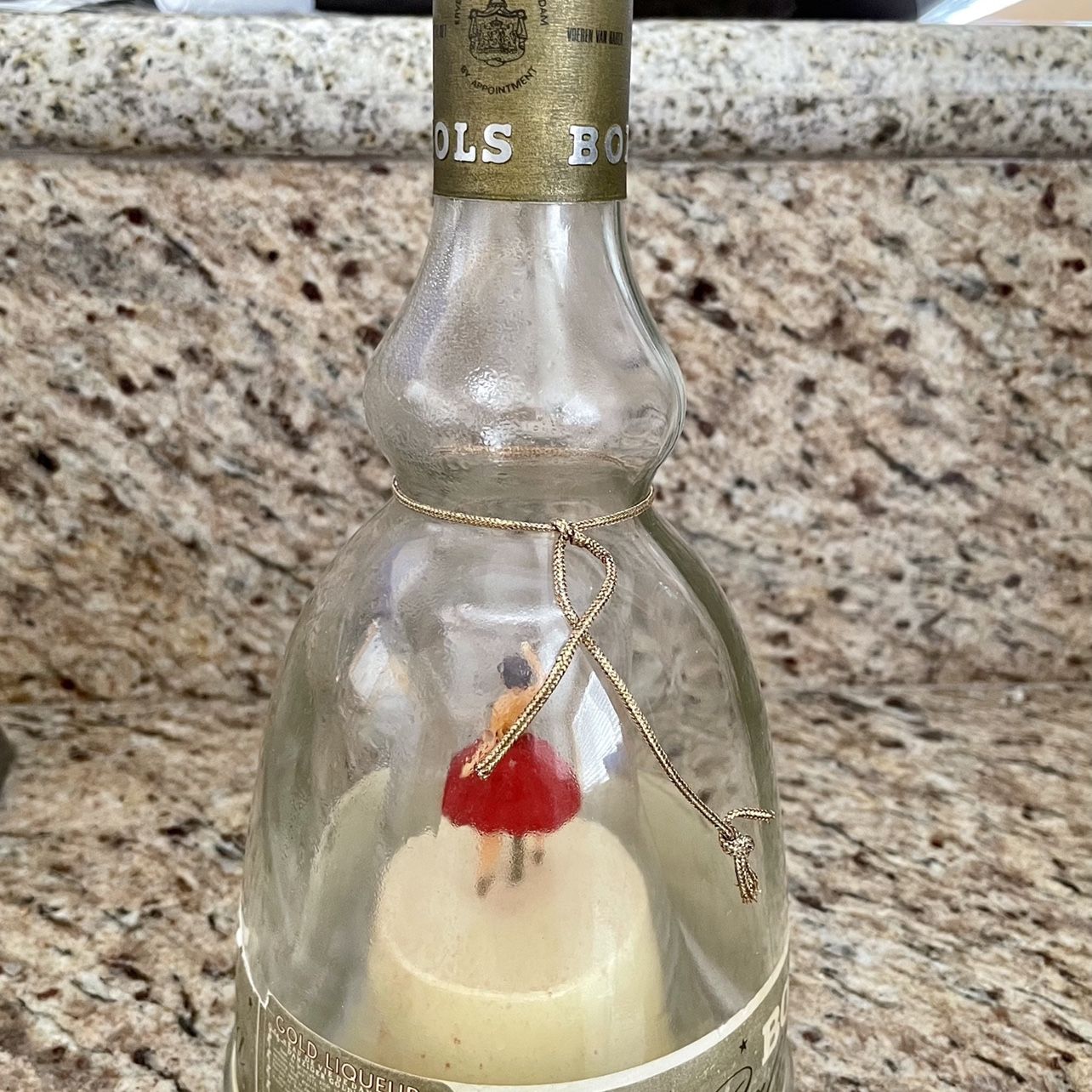 Original and very rare 1950's 'Bols' Ballerina Gold Liquor Bottle (Empty) with music box and dancing figurine ...