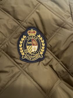 Lauren Ralph Lauren Olive Quilted Hooded Coat Crest Patch Plaid Lined Petite S