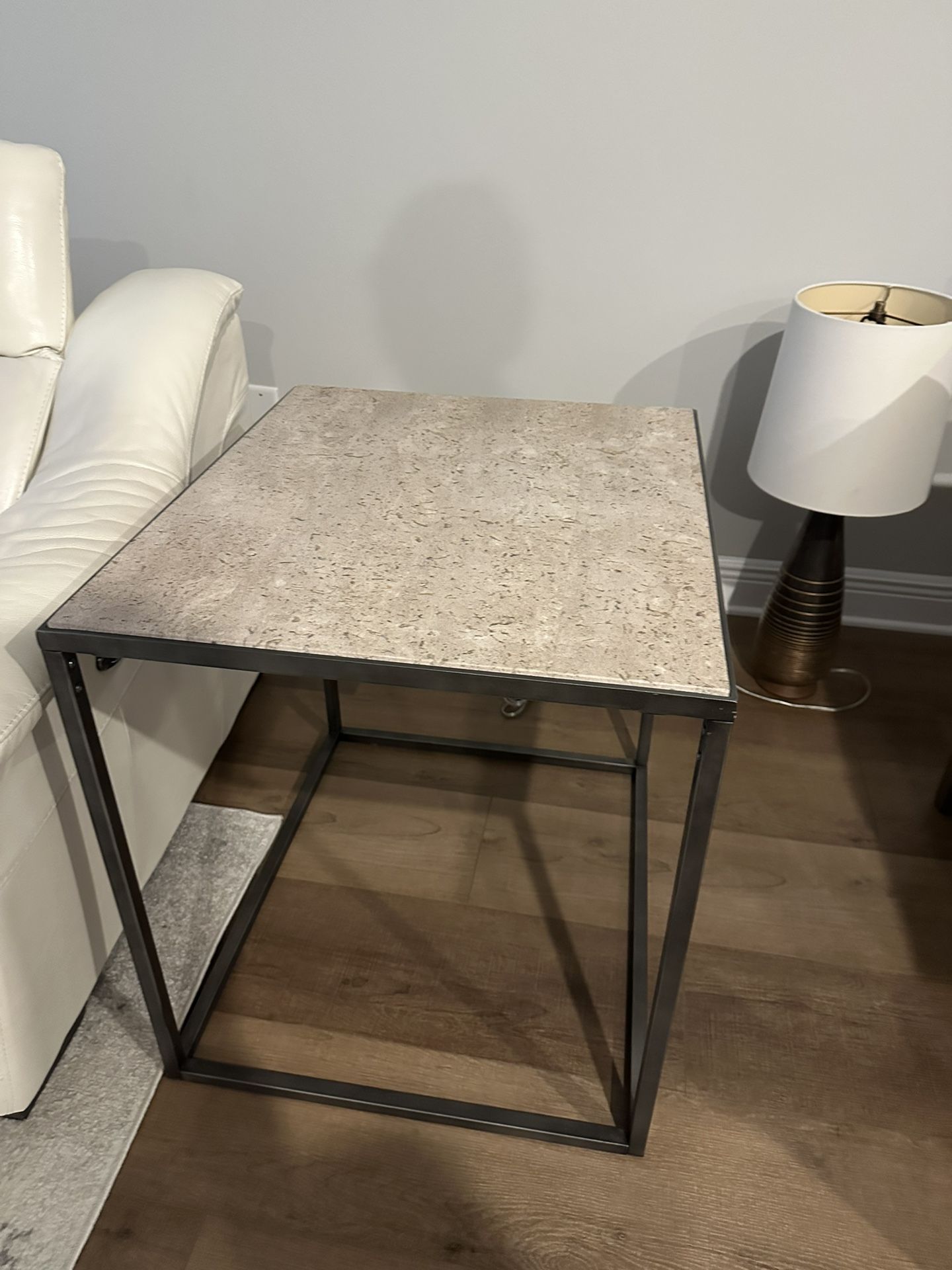 Travertine And Metal Contemporary End Table