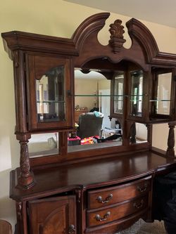 Large Dark Wood China Cabinet Hutch Buffet