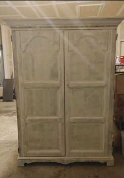 Large Vintage Wood Armoire Cabinet 67"H x 49.5"W – Primed Ready to Paint