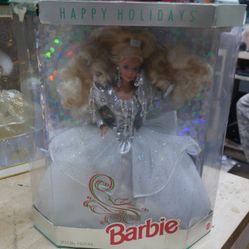 1992 Happy Holidays Barbie Doll Mattel Special Edition Silver & White Dress