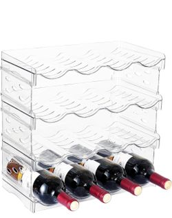 ) Plastic Stackable Bottle Storage Holder Rack Holds 16 Bottles,Free-Standing Water Bottle/Wine and Drink Organizer Shelf for Kitchen Cabinet,Fridge,C