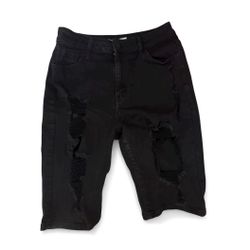 Encore Sz Large Juniors Stretchy Black Distressed Bermuda Shorts Jeans Destroyed