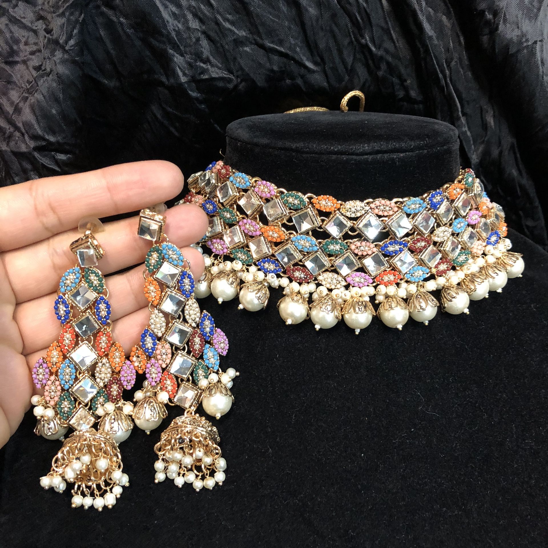 Nauratan Multicolor Pakistani Choker Set Indian Jewelry Set Statement Choker Jewelry