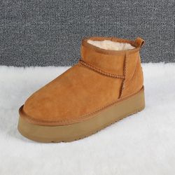 Women's Platform Mini Boots Suede Leather Ankle Boots Classic Winter Snow Boots Lightweight Anti-Slip Boots for Outdoor Indoor