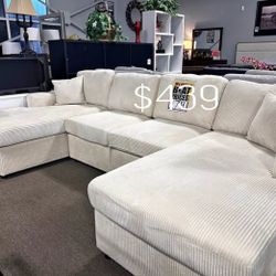  ✅ $439 No Tax U Shaped Sectional Sofa Ivory Corduroy 