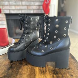 Leather Platform Combat Boots - Women 6