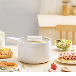 Hot Pot Electric,1.5L Electric Pot with Ceramic Non-Stick Coating 350&700W Dual Power Multi-functional Electric Cooker, Suitable for Steak, Pasta, Hot