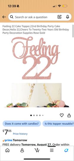 Feeling 22 Cake Topper,22nd Birthday Party Cake Decor, Hello 22, Cheers To Twenty-Two Years Old Birthday Party Decoration Supplies Rose Gold