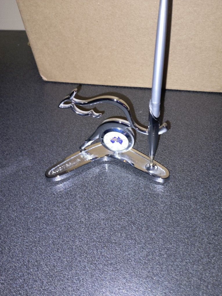 Vintage Australian Desktop Clock And Pen