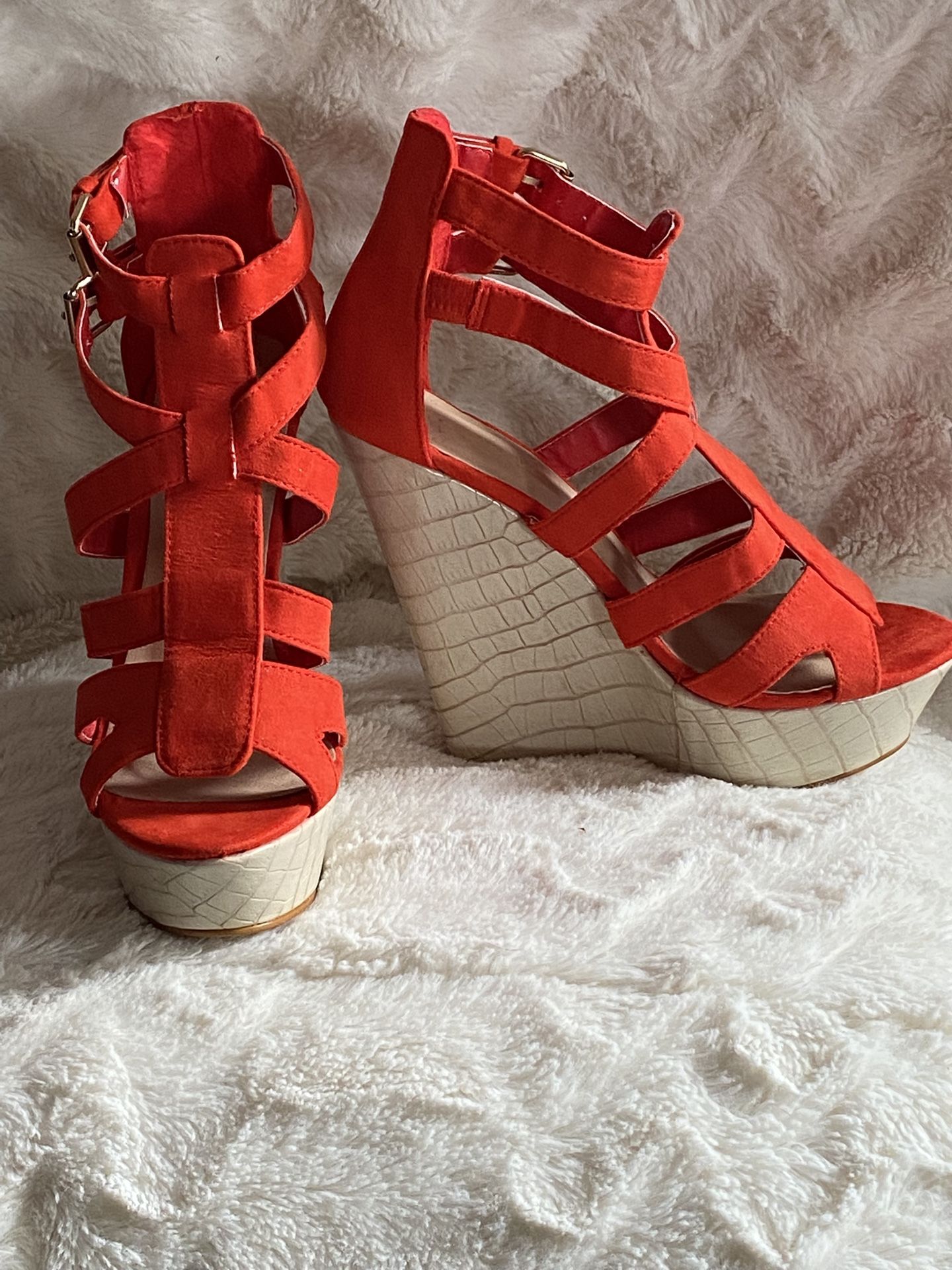 Blood Orange Wedge Heels