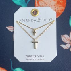 Gold Double Cross Necklace 