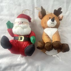 Vintage 1997 Gibson Santa & Reindeer Nylon Plush Ornaments Set Collectible 90s  Vintage 1997 Gibson Greetings Santa and Reindeer Christmas ornaments. 