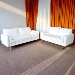 White Mid Century Modern Modway Revive Matching Sofa Set