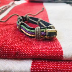 New Beautiful Boho bracelet with leather, string and bead