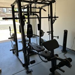 Vesta Fitness Smith Machine 1001 w/Bench Attachment | 245lb Cast Iron Olympic Weights | 7ft Olympic Bar | Fitness | Gym Equipment | FREE DELIVERY 🚚 