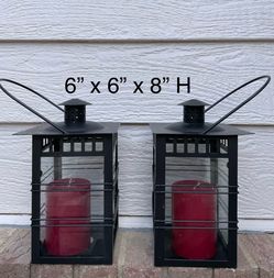 New Pair of Black Metal Laterns with Candles