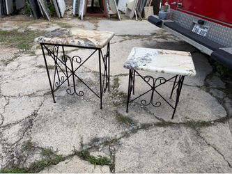 Set of 2 Vintage Wrought Iron & granite Side Table