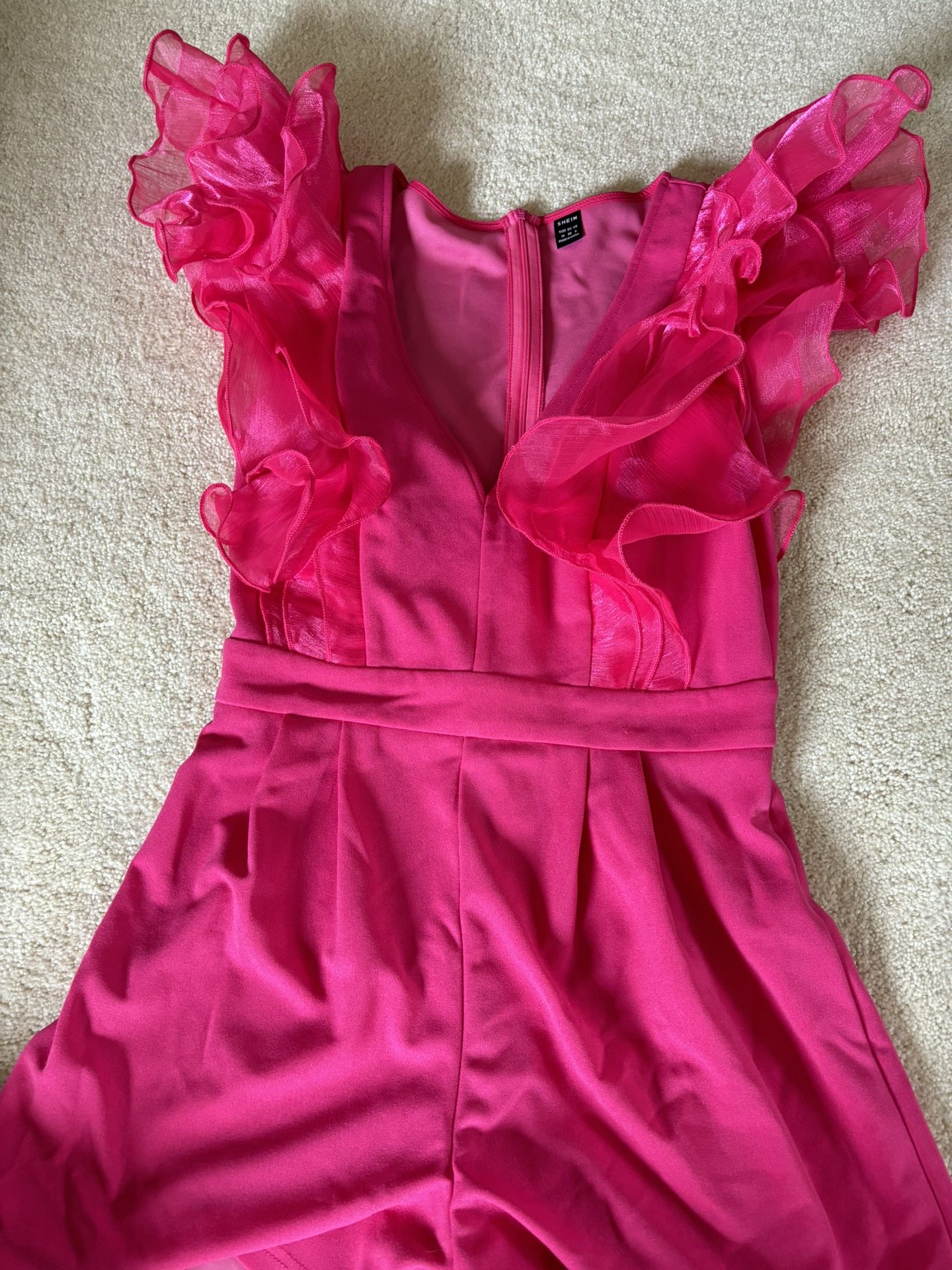 Women's Summer Short Rompers High Waist V Neck Sleeve Romper Pink Size Medium