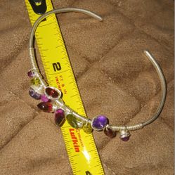 Vintage Wire Wrapped 925ss Cuff With Watermelon Tourmaline  Adjustable  Bracelet 