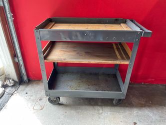 3-Tier Metal and Wood Shop Cart Service Tool Cart