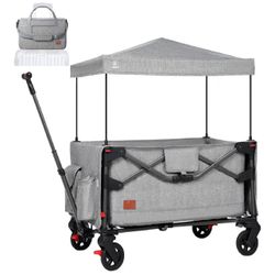 EVER ADVANCED Foldable into Bag Travel Wagon Stroller for 2 Kids & Cargo