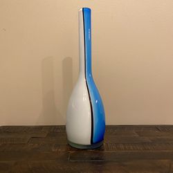 Contemporary Turquoise Blue and White Glass Bottle Vase