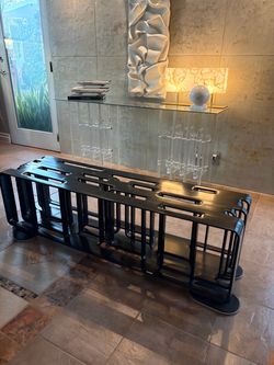 Beautiful Brutalist In/out Bench Made with heavy duty steel by “Blu Do Modern Co. “ Covered with black rubber material