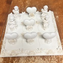 Vintage Ceramic Checkers Set with Angels and Hearts