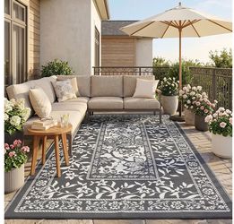 Garvee Outdoor Rug 5x8, Waterproof Reversible Foldable Plastic Straw Rug, Botanical cottagecore Outdoor Rugs Patio Camping RV Carpet for Deck Camper P