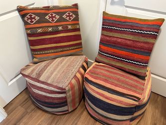 New Canyon Oasis LoLoi Organic Hand made Upholstered Poufs and Pillows